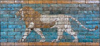 A brick wall painted with a lion